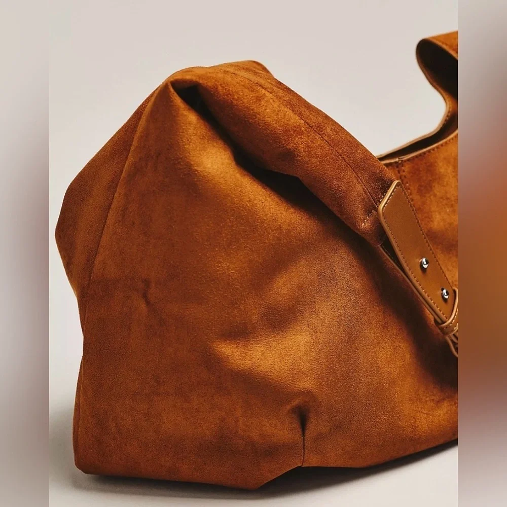 Anthropologie Brown Faux Suede Large Hobo Bag